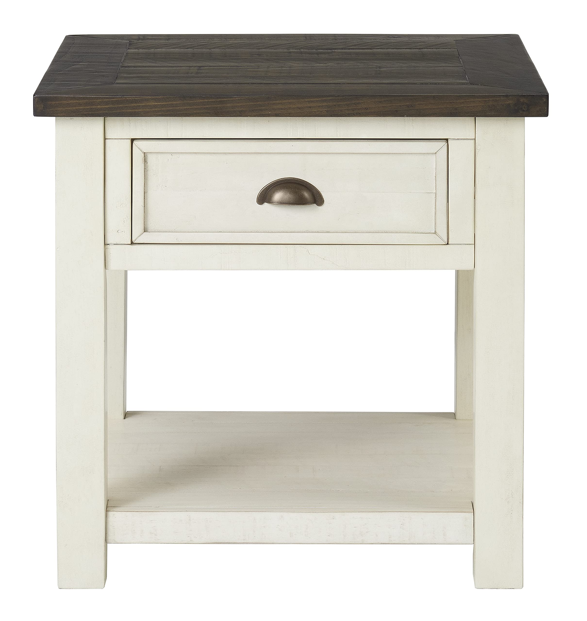 Martin Svensson Home Solid Wood End Table, Cream White with Brown Top